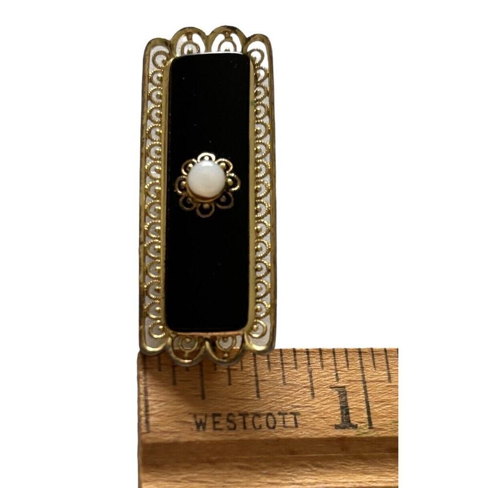 Antique 800 Sterling Silver Vermeil Filigree Onyx Mourning Bar Brooch Pin - Picture 7 of 10